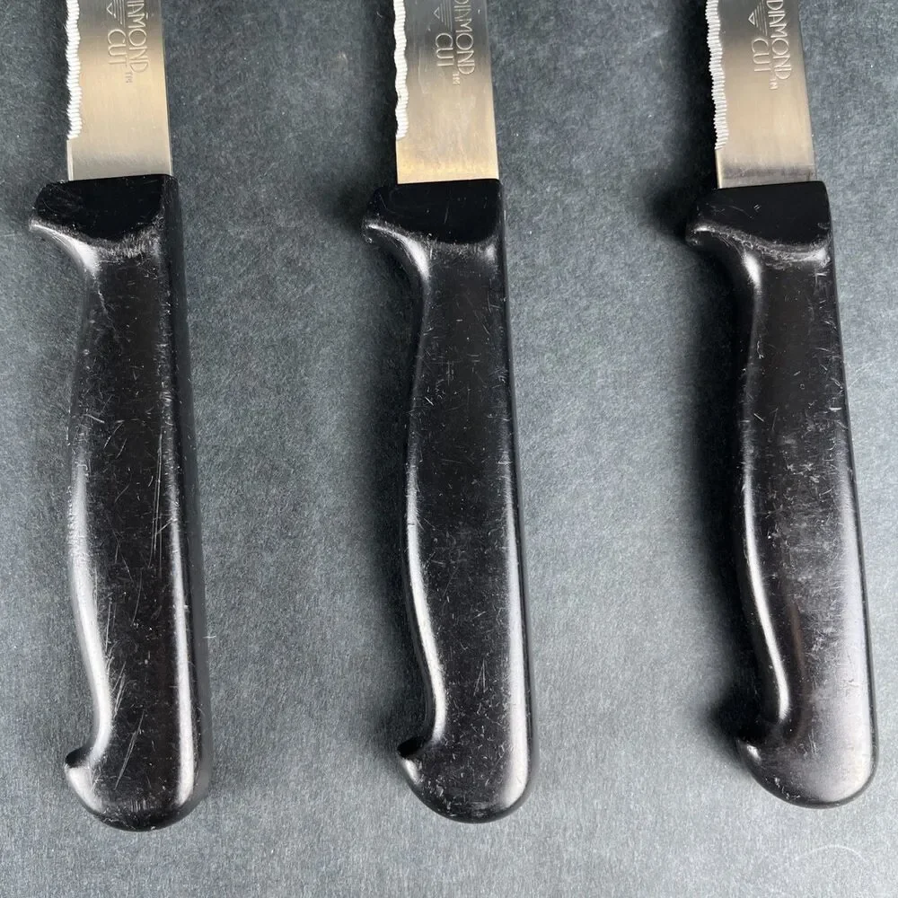 3 Diamond Cut Steak‎ Knife Stainless Black Composite Handle 4.25
